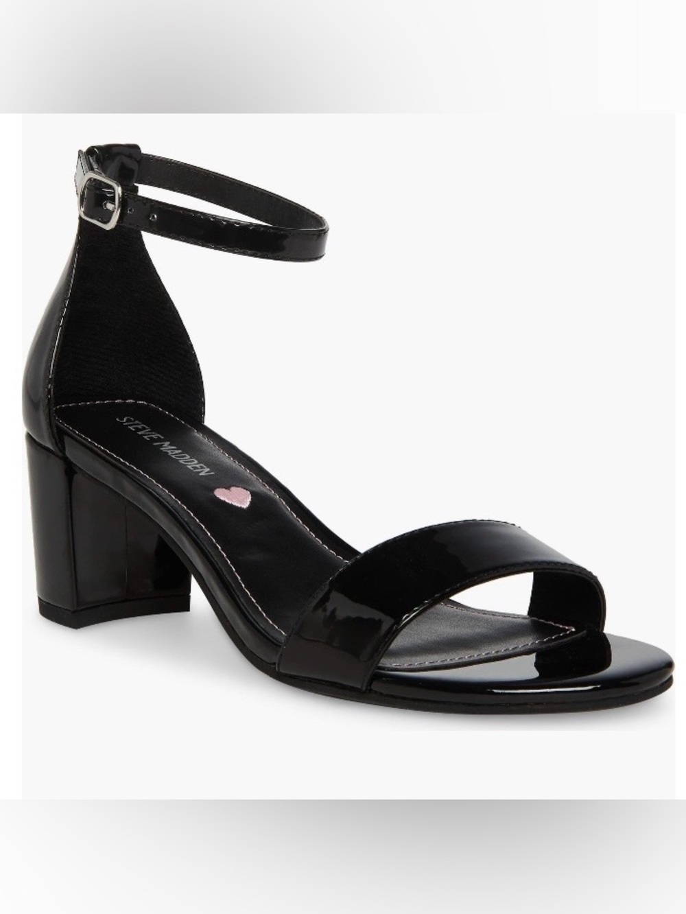 Steve Madden Black Patent Open-Toe Ankle-Strap Block Heel